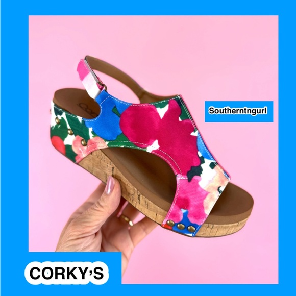 NWT  CORKY’S  Carley  “ Flowers “ Wedges Heels Sandals  Floral Multi Print main image 9